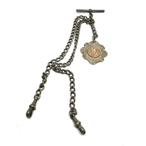 15 - Antique silver double albert & fob pocket watch chain weight 31g