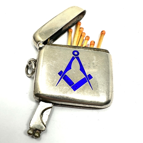 18 - Rare silver & enamel masonic combination vesta case