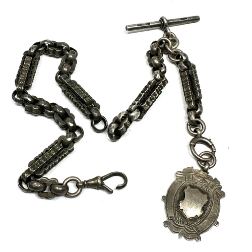 3 - Antique fancy link silver albert watch chain and fob weight 36g chain need re-attaching