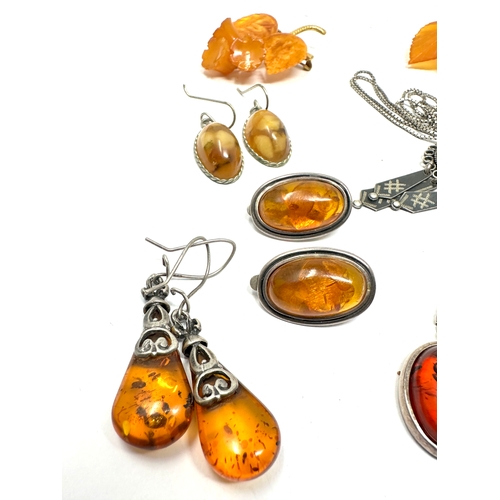 220 - vintage silver and costume amber jewellery inc earrings pendant necklace