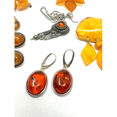 220 - vintage silver and costume amber jewellery inc earrings pendant necklace