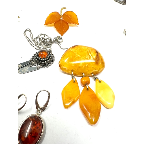 220 - vintage silver and costume amber jewellery inc earrings pendant necklace