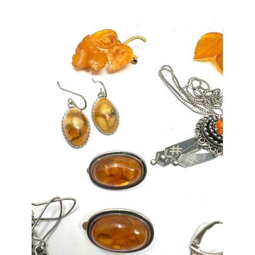 220 - vintage silver and costume amber jewellery inc earrings pendant necklace