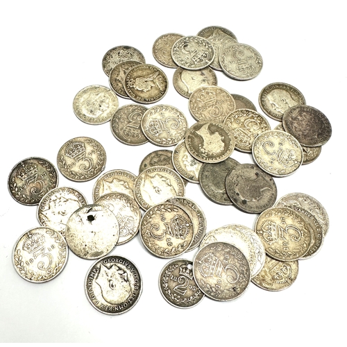 478 - selection of pre 1920 silver three pence coins weight 61g