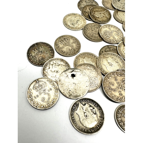 478 - selection of pre 1920 silver three pence coins weight 61g