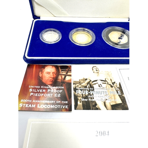 496 - 2004 Silver Proof Piedfort 3 Coin Collection Set Bannister BOX + COA Royal Mint