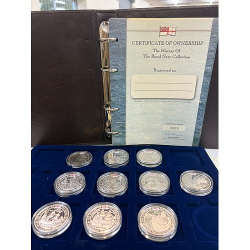 494 - History of the Royal Navy collection, 10 x £5, Royal Mint 925 Silver commemorative coins with COA