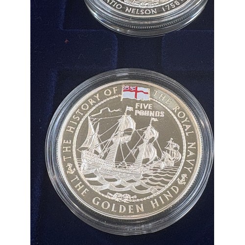 494 - History of the Royal Navy collection, 10 x £5, Royal Mint 925 Silver commemorative coins with COA