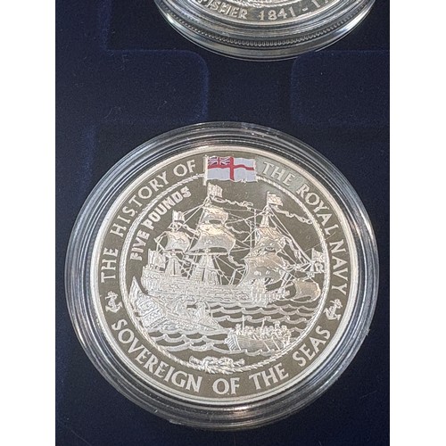 494 - History of the Royal Navy collection, 10 x £5, Royal Mint 925 Silver commemorative coins with COA