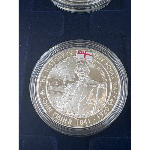 494 - History of the Royal Navy collection, 10 x £5, Royal Mint 925 Silver commemorative coins with COA