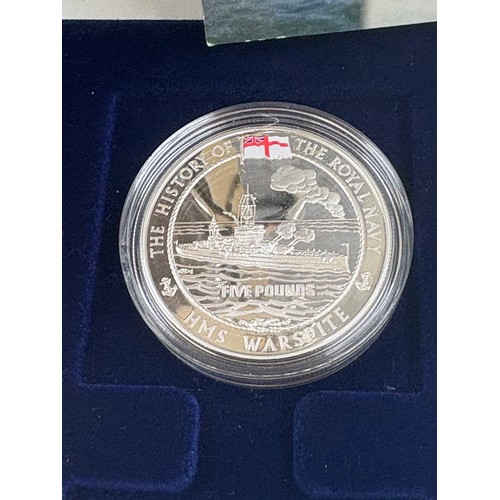 494 - History of the Royal Navy collection, 10 x £5, Royal Mint 925 Silver commemorative coins with COA