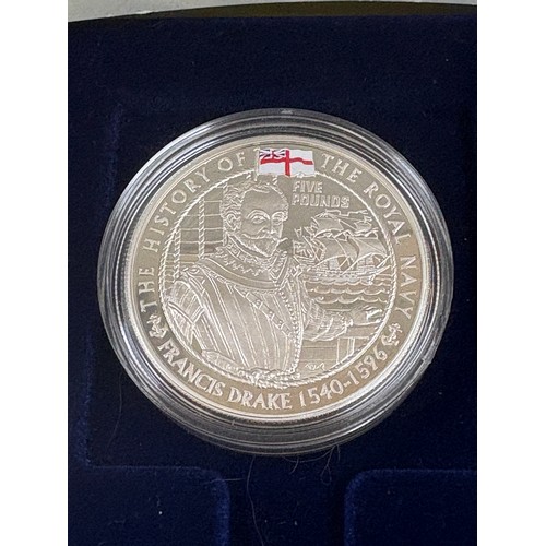 494 - History of the Royal Navy collection, 10 x £5, Royal Mint 925 Silver commemorative coins with COA