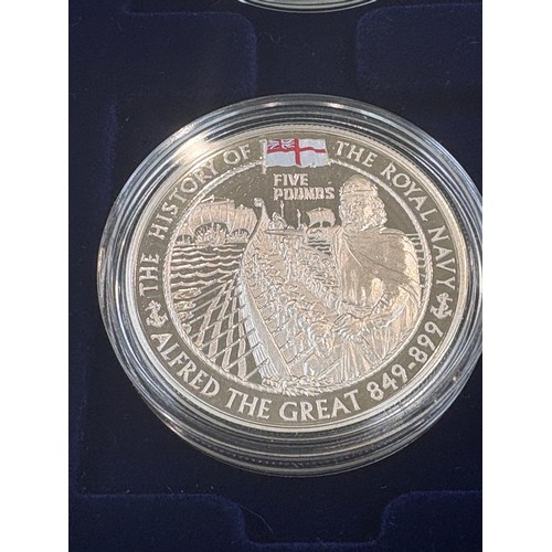 494 - History of the Royal Navy collection, 10 x £5, Royal Mint 925 Silver commemorative coins with COA