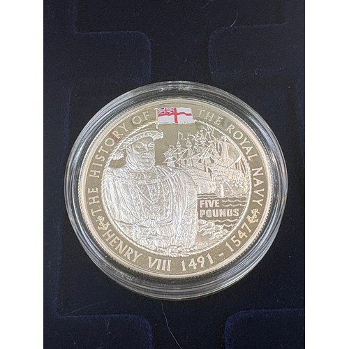 494 - History of the Royal Navy collection, 10 x £5, Royal Mint 925 Silver commemorative coins with COA