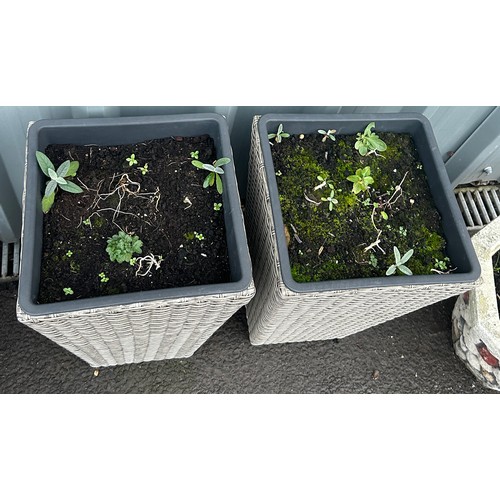 100L - Pair of modern wicker plant stands overall height approximately 20 inches tall x 12 wide