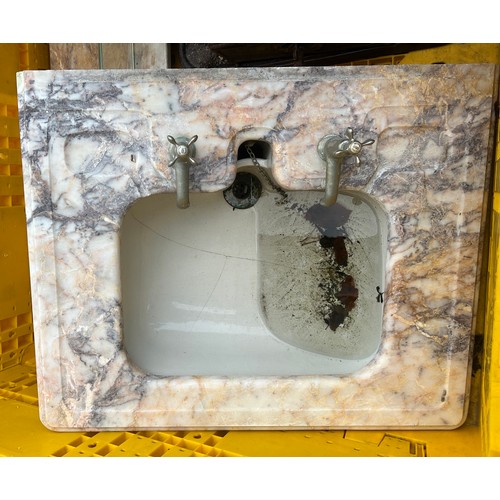 100J - Vintage marble sink and marble shelf unit sink measures approximately 31 inches wide x 24 tall