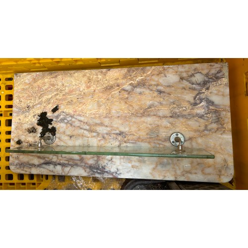 100J - Vintage marble sink and marble shelf unit sink measures approximately 31 inches wide x 24 tall