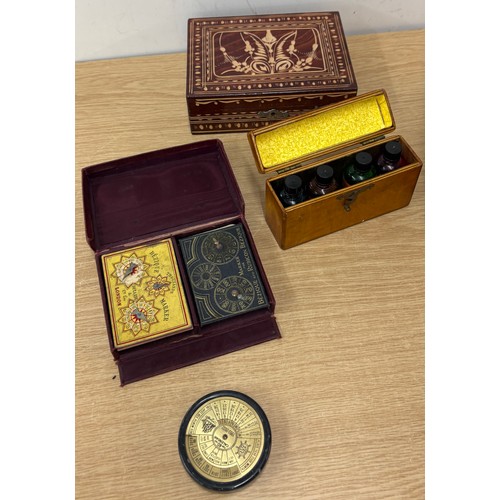 66 - Selection of wooden items to include wooden jewellery box, inlaid decorative box, game etc