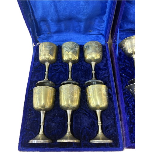 435 - 2 cased sets of silver plated and brass goblets, both in original boxes