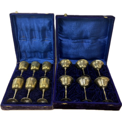 435 - 2 cased sets of silver plated and brass goblets, both in original boxes