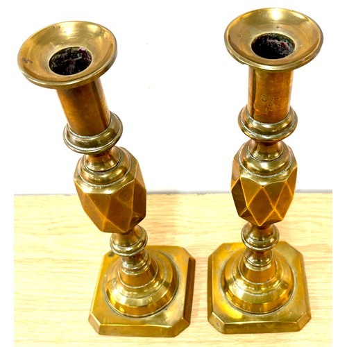 58 - Pair push up Victorian tall brass candle sticks, approximate measurements 12 inches tall