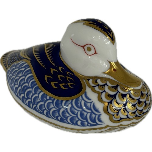 514 - Royal Crown Derby paperweight in the form of a duck, with gold stopper.