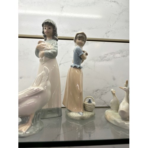 541 - Selection of Lladro and Nao figures, all in good overall condition apart. from beak of one o the duc... 