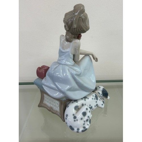 510 - Lladro chit chat girl on phone with Dalmatian dog dated 1987 over height approximately 8 inches