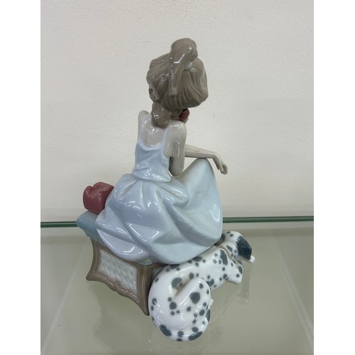 510 - Lladro chit chat girl on phone with Dalmatian dog dated 1987 over height approximately 8 inches