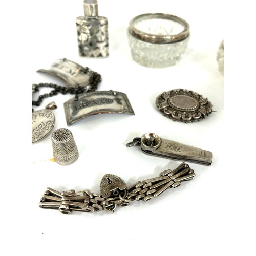 483 - Selection of silver pieces to include drink labels, silver rimmed pots, gate bracelet, art nouveau s... 