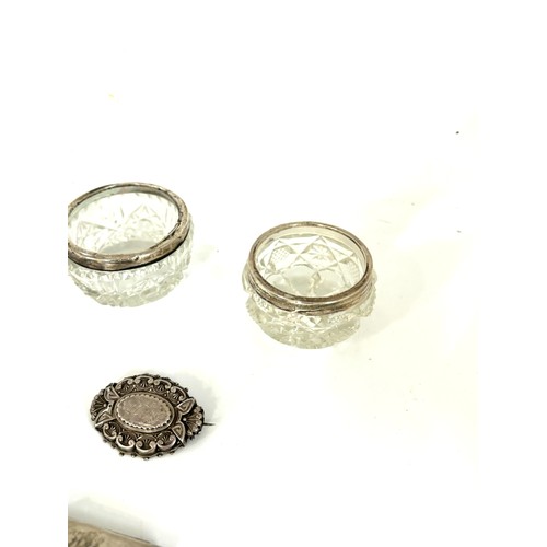 483 - Selection of silver pieces to include drink labels, silver rimmed pots, gate bracelet, art nouveau s... 