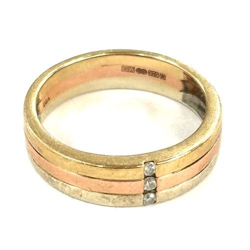 465 - 9ct gold 3 tone diamond wedding band, approximate overall weight 4.3g, ring size Q/R