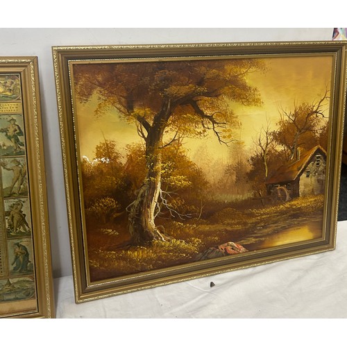 109 - Three framed pictures, one oil painting largest measures approx 22 inches wide by 18 tall