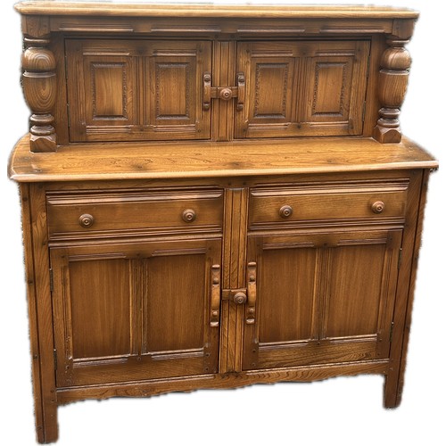 350 - Golden oak buffet Ercol sideboard measures approximately 48 inches long x 48 inches tall and 19 deep