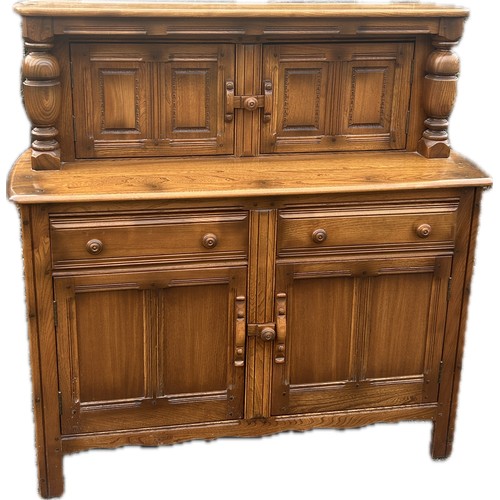 350 - Golden oak buffet Ercol sideboard measures approximately 48 inches long x 48 inches tall and 19 deep