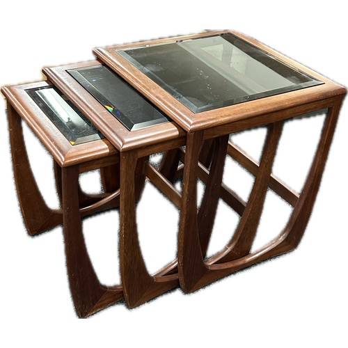 337 - Bevelled smoke glass teak nest of tables