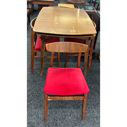 345 - Teak extendable table and four chairs measures approximately 42 inches long x 30 wide and 31 tall