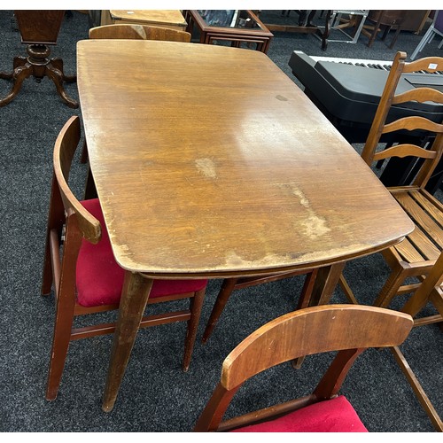 345 - Teak extendable table and four chairs measures approximately 42 inches long x 30 wide and 31 tall