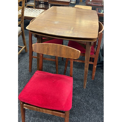 345 - Teak extendable table and four chairs measures approximately 42 inches long x 30 wide and 31 tall