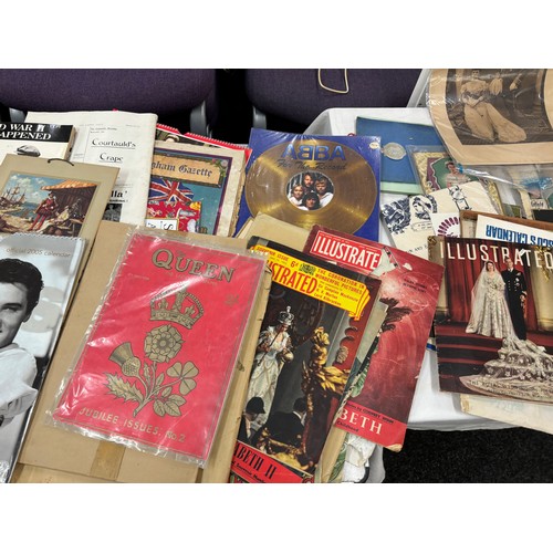 301 - Large selection of commemorative ware includes magazines, ephemera includes comics, Elvis presley et... 