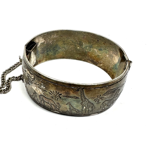 278 - Vintage silver cuff bangle by simba africa with african animals design signed measures approx 2.8cm ... 