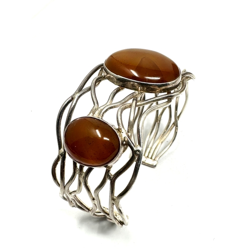 285 - Vintage silver Carnelian stone set bangle weight 56g hallmarked 925