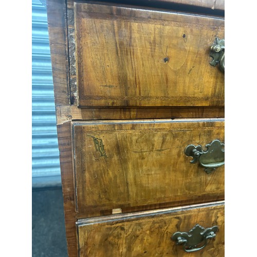 359 - Bur walnut antique 2 over 3 chest, some veneer missing as seen in images approximate measurements: D... 