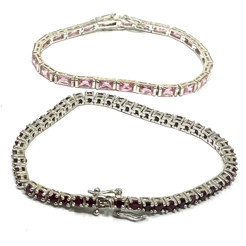 292 - 2 silver ruby & pink sapphire tennis bracelets