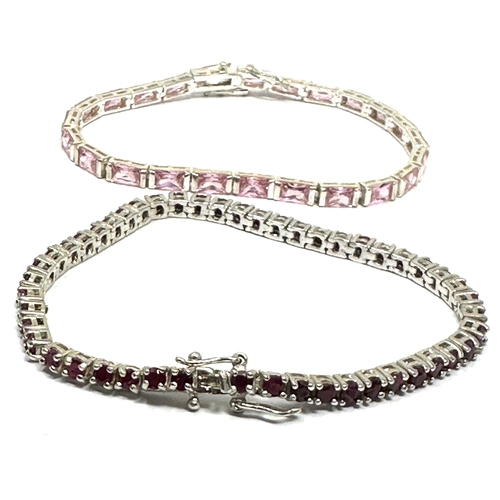 292 - 2 silver ruby & pink sapphire tennis bracelets