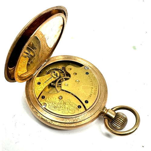 497 - gold plated waltham full hunter pocket watch case measures approx 42mm balance spins freely when sha... 