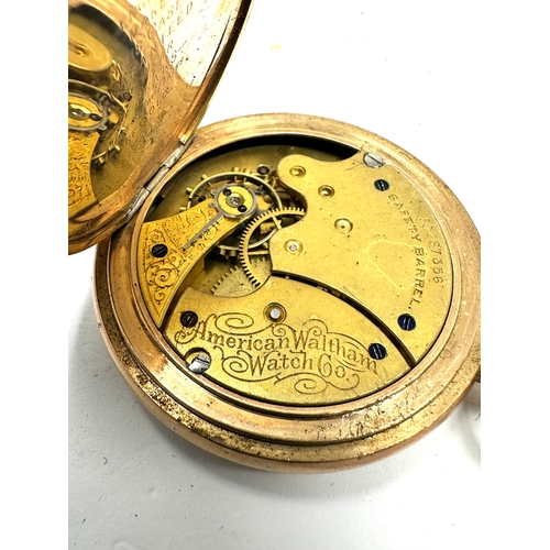 497 - gold plated waltham full hunter pocket watch case measures approx 42mm balance spins freely when sha... 