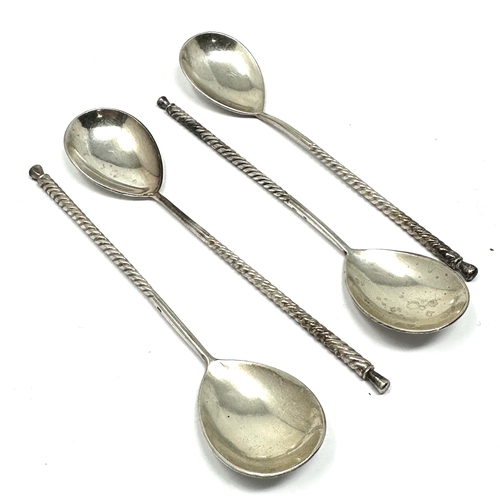 67 - 4 Antique russian silver spoons marked mk8 twist  handle each measure approx 13cm weight 66g