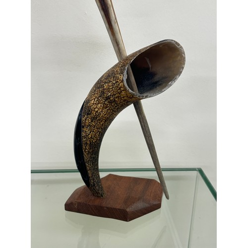 540 - ornamental horn dagger on horn on stand, approximate measurements: Height 20 inches