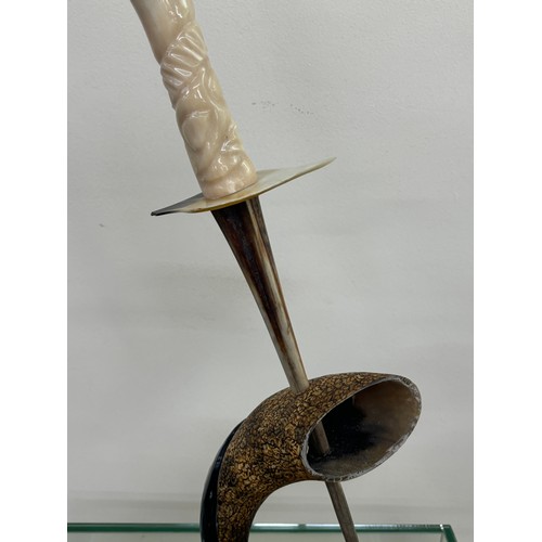 540 - ornamental horn dagger on horn on stand, approximate measurements: Height 20 inches